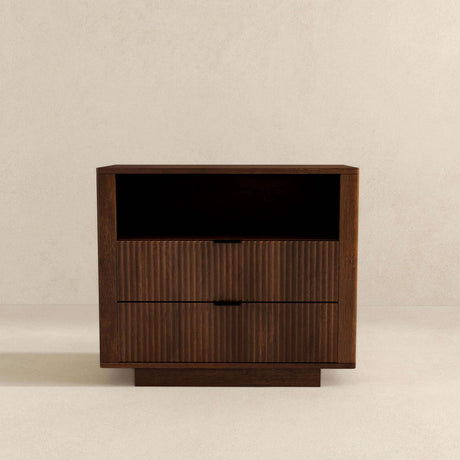 Lola Mid Century Modern Walnut Nightstand 2-Drawer Bed Side Table by Ashcroft Furniture at Eve Furniture