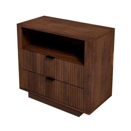 Lola Mid Century Modern Walnut Nightstand 2-Drawer Bed Side Table by Ashcroft Furniture at Eve Furniture