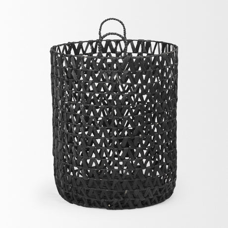Lola (Set of 3) Black Water Hyacinth Zig Zag Weave Round Basket W/ Handles by Mercana at Eve Furniture