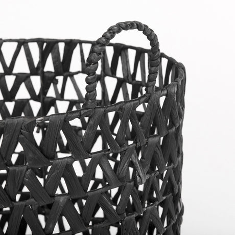 Lola (Set of 3) Black Water Hyacinth Zig Zag Weave Round Basket W/ Handles by Mercana at Eve Furniture