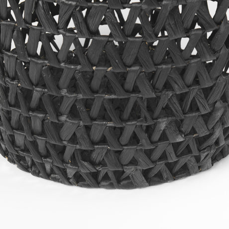 Lola (Set of 3) Black Water Hyacinth Zig Zag Weave Round Basket W/ Handles by Mercana at Eve Furniture