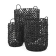 Lola (Set of 3) Black Water Hyacinth Zig Zag Weave Round Basket W/ Handles by Mercana at Eve Furniture