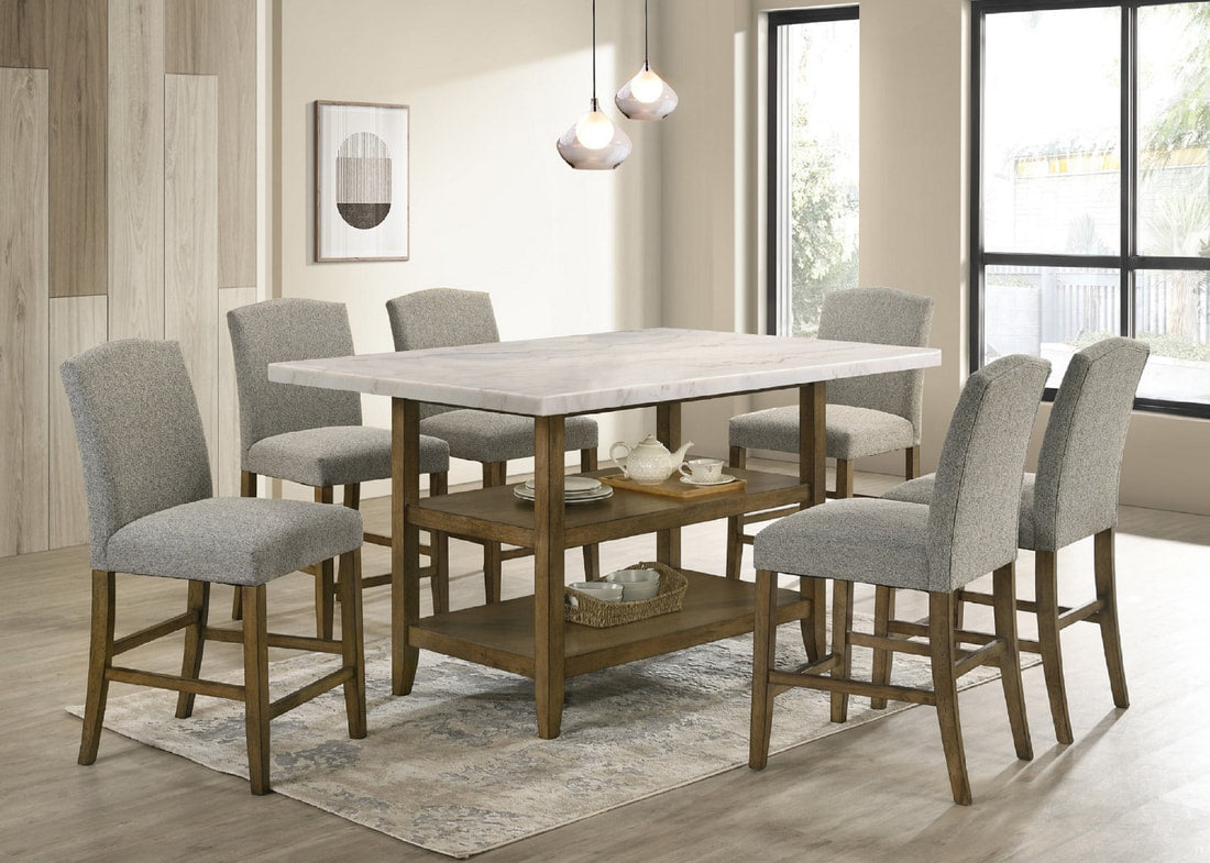 Lola Walnut Genuine Marble 7-Piece Dining Set by Happy Homes at Eve Furniture