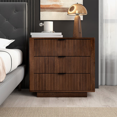 Lola Walnut Nightstand 3-Drawer by Ashcroft Furniture at Eve Furniture
