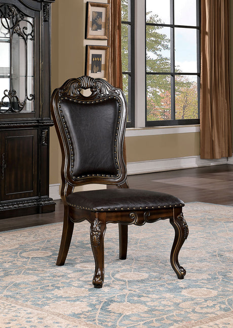 Lombardy Walnut/Dark Brown Side Chair, Set of 2 by Furniture of America at Eve Furniture