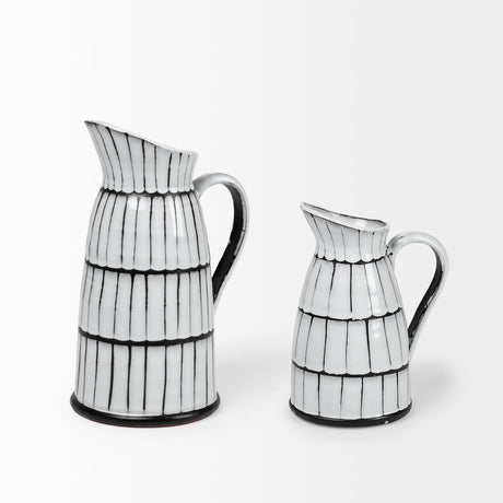 Lome Large White/Black Patterned Ceramic Water Pitcher by Mercana at Eve Furniture