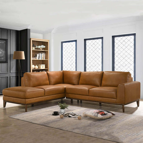 London Mid-Century Modern Leather Sectional Sofa Left-Facing