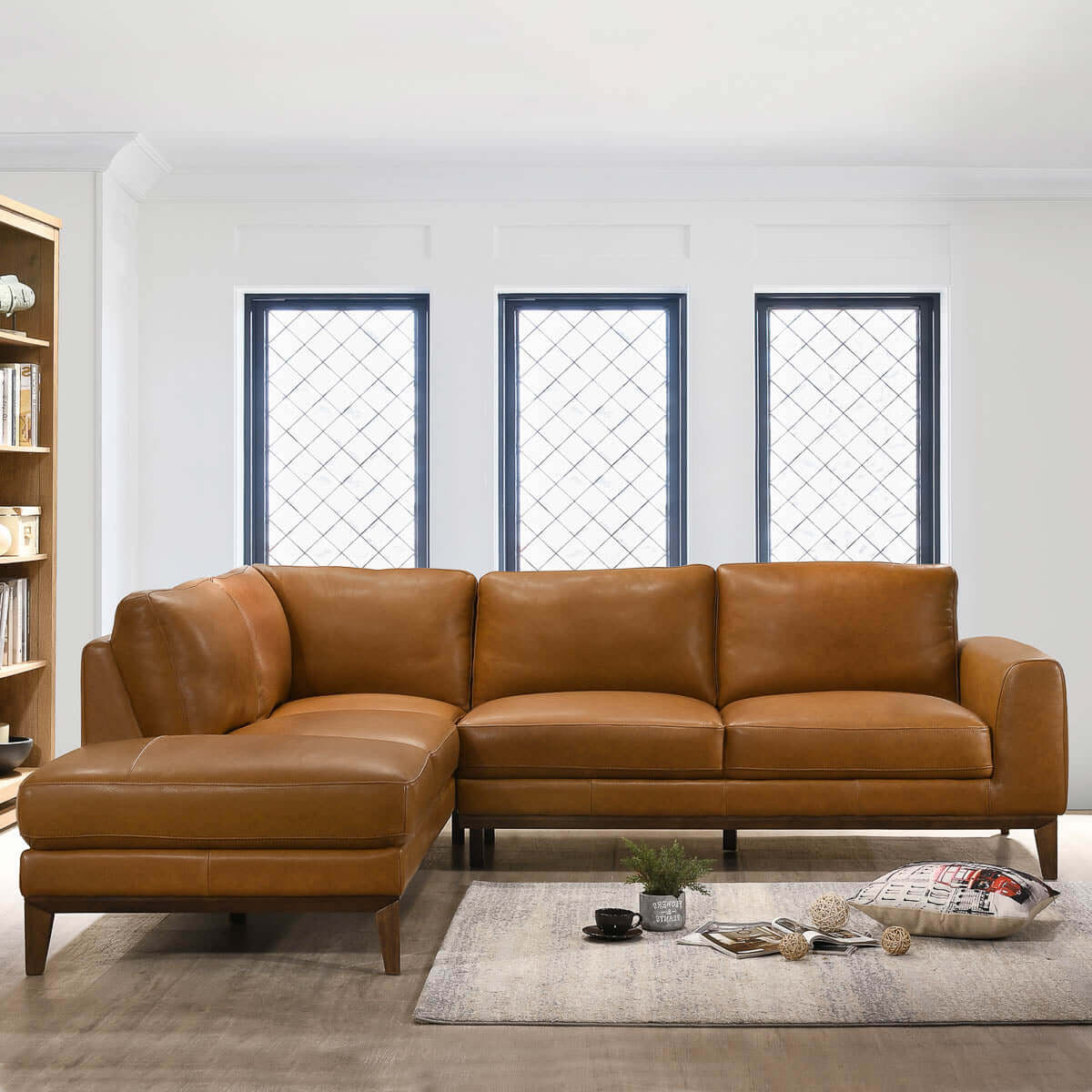 London Mid-Century Modern Leather Sectional Sofa Right-Facing