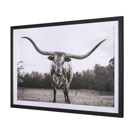 Longhorn Last Call BW by Nathan Larson Hand Embelished Textured Framed Photo Art Print Matted under by Mercana at Eve Furniture