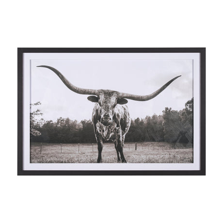 Longhorn Last Call BW by Nathan Larson Hand Embelished Textured Framed Photo Art Print Matted under by Mercana at Eve Furniture