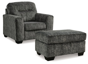 Lonoke Chair and Ottoman in Gunmetal by Ashley at Eve Furniture