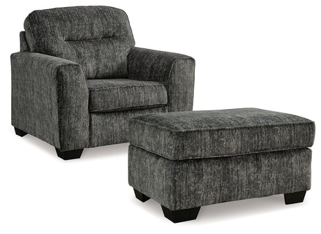 Lonoke Chair and Ottoman in Gunmetal by Ashley at Eve Furniture