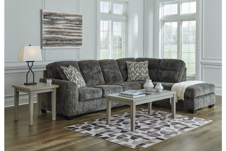 Lonoke Gunmetal 2-Piece Sectional with RAF Chaise by Ashley at Eve Furniture