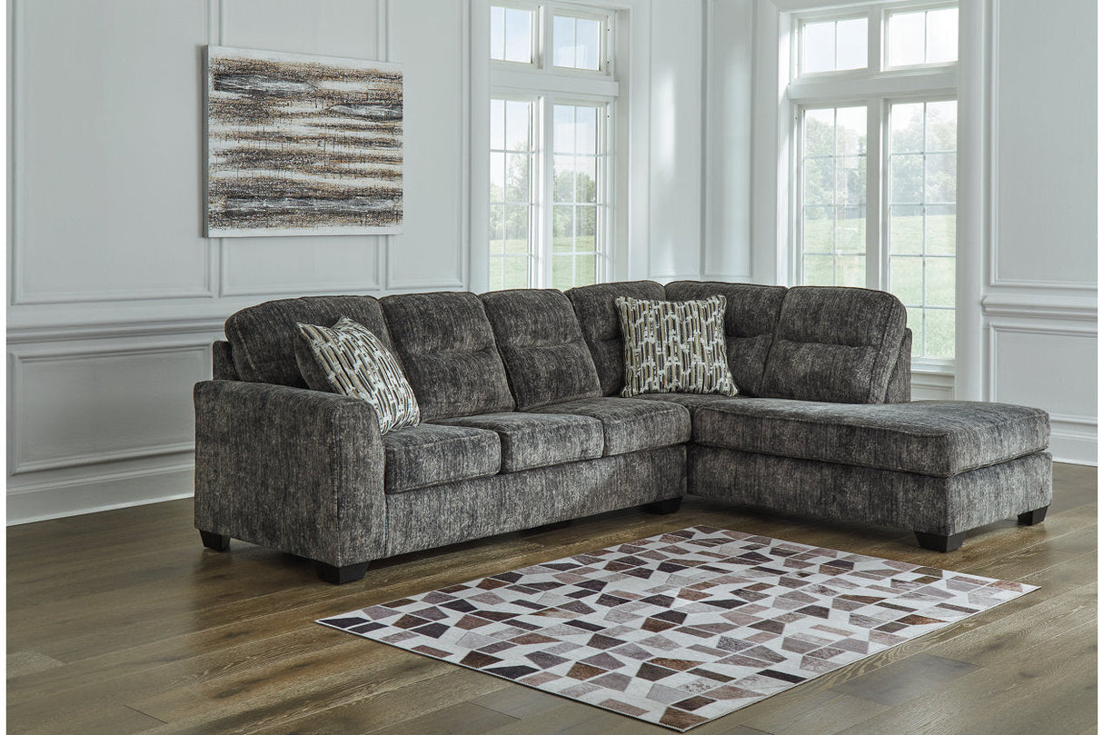 Lonoke Gunmetal 2-Piece Sectional with RAF Chaise by Ashley at Eve Furniture