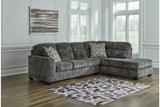 Lonoke Gunmetal 2-Piece Sectional with RAF Chaise by Ashley at Eve Furniture