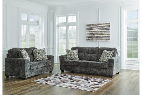 Lonoke Gunmetal Sofa and Loveseat by Ashley at Eve Furniture