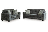 Lonoke Gunmetal Sofa and Loveseat by Ashley at Eve Furniture
