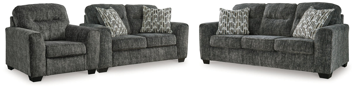 Lonoke Gunmetal Sofa, Loveseat and Oversized Chair by Ashley at Eve Furniture