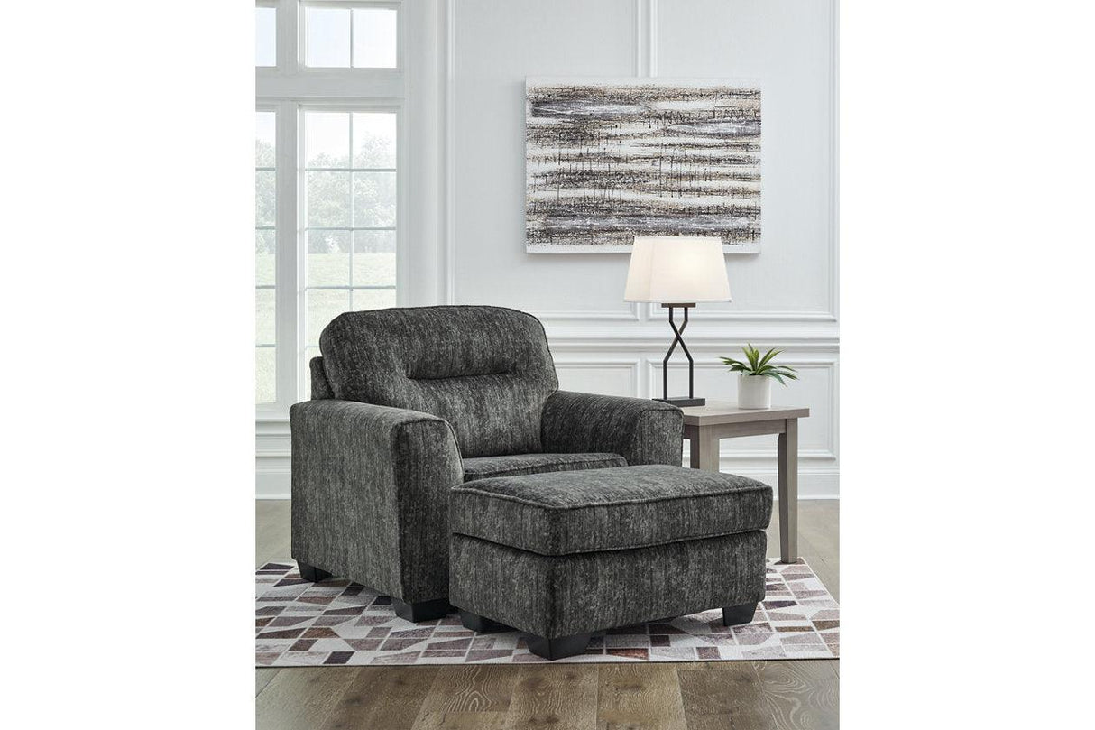 Lonoke Gunmetal Sofa, Loveseat, Oversized Chair and Ottoman by Ashley at Eve Furniture