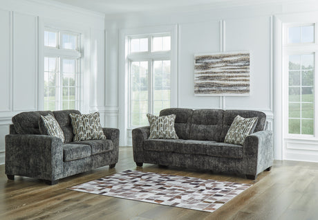 Lonoke Gunmetal Sofa, Loveseat and Oversized Chair by Ashley at Eve Furniture