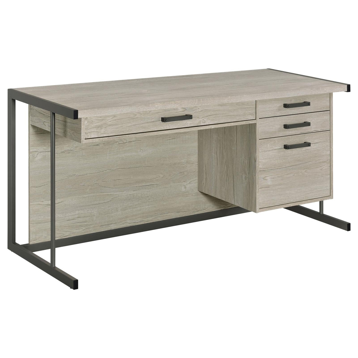 Loomis Whitewashed Gray/Gunmetal 4-Drawer Rectangular Office Desk