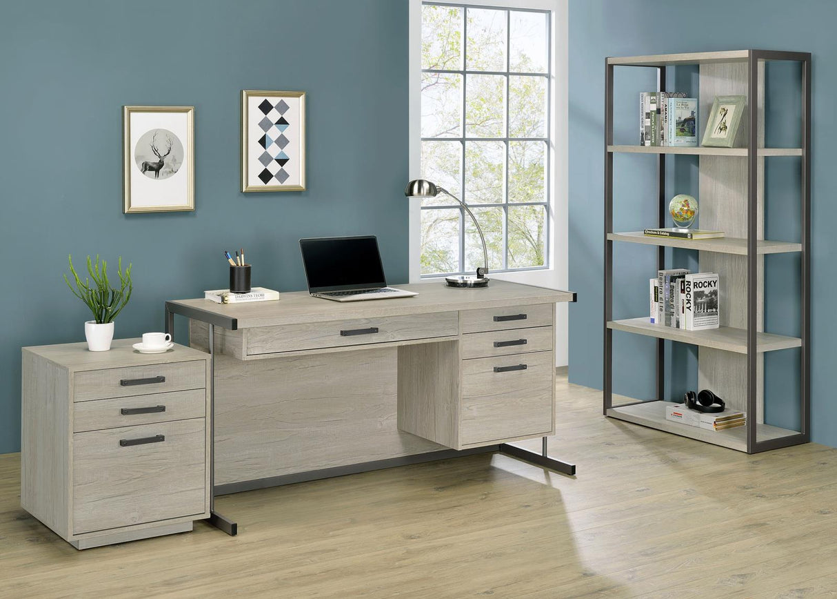 Loomis Whitewashed Gray/Gunmetal 4-Drawer Rectangular Office Desk