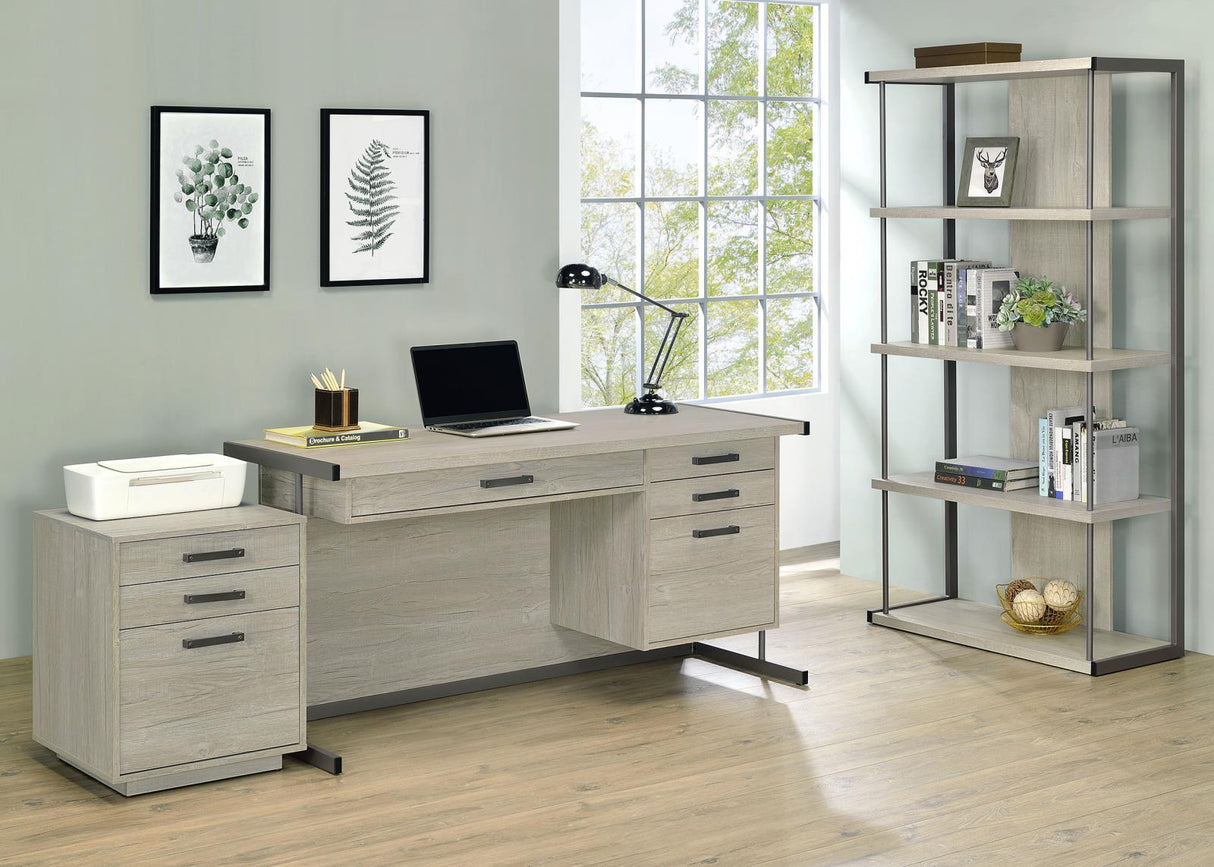 Loomis Whitewashed Gray/Gunmetal 4-Drawer Rectangular Office Desk