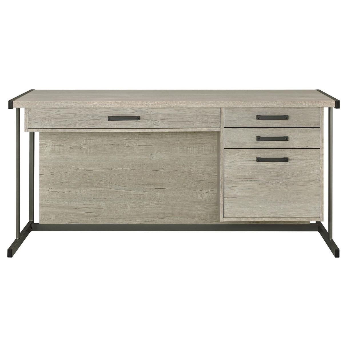 Loomis Whitewashed Gray/Gunmetal 4-Drawer Rectangular Office Desk