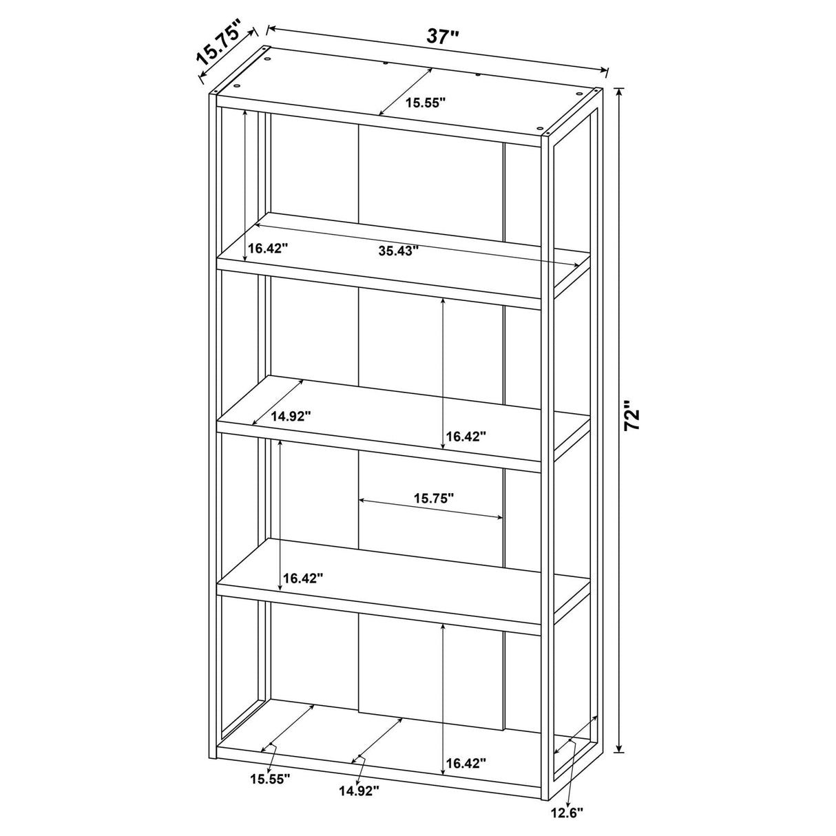 Loomis Whitewashed Gray 4-Shelf Bookcase