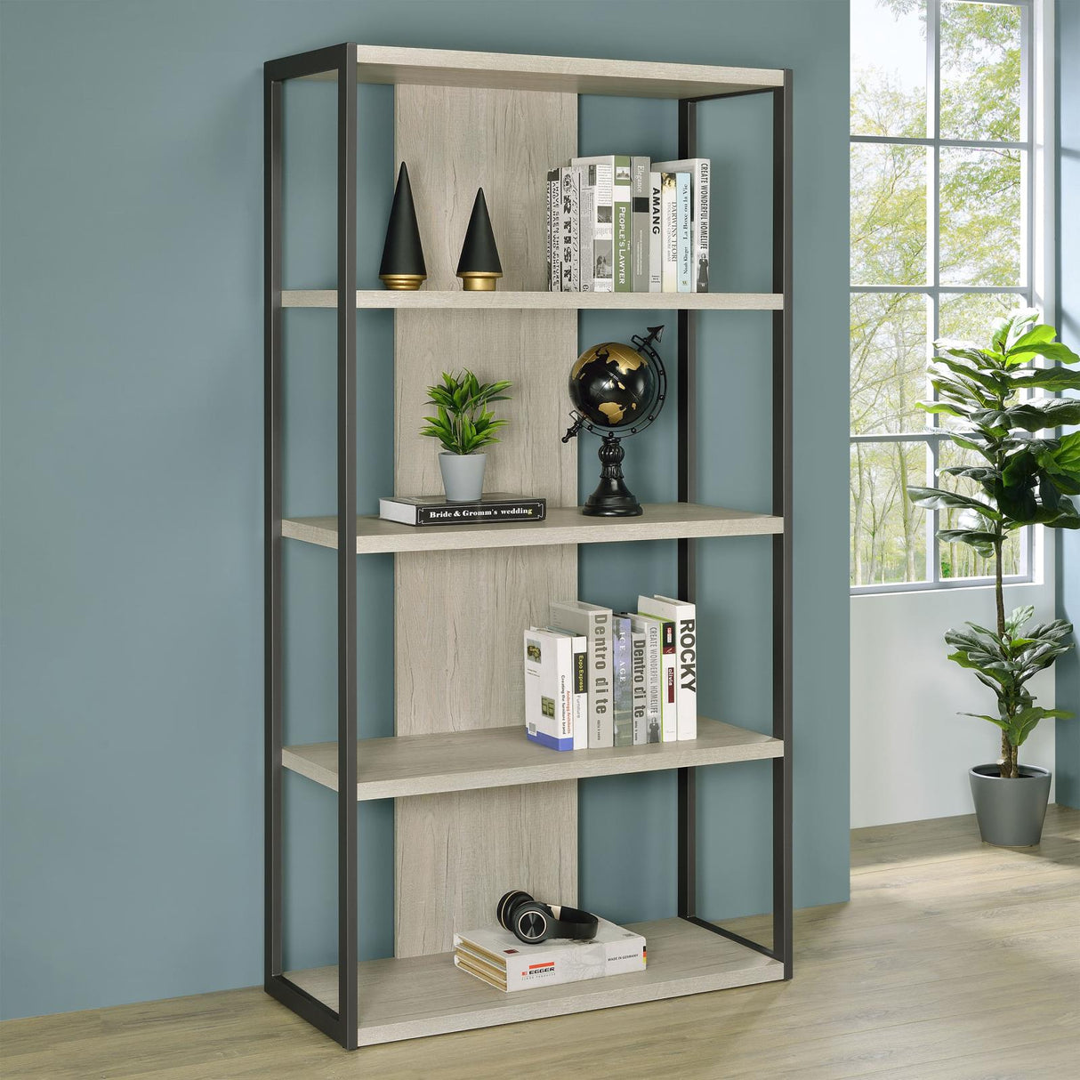 Loomis Whitewashed Gray 4-Shelf Bookcase