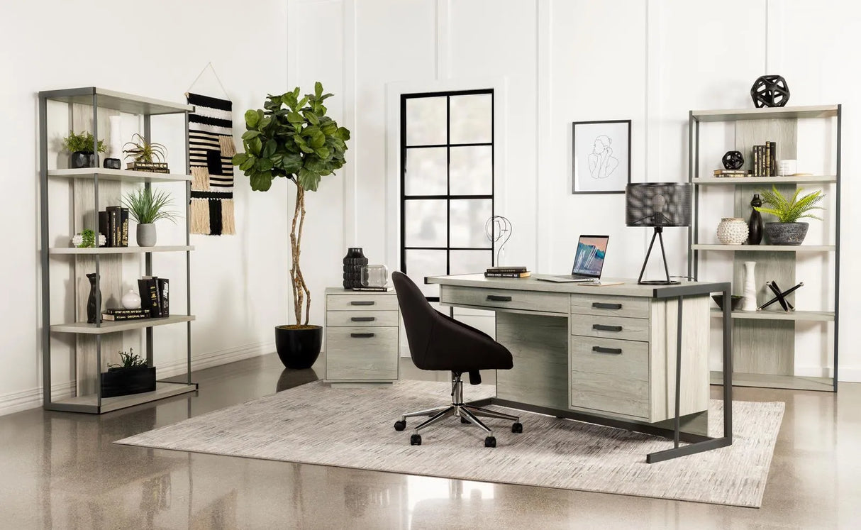 Loomis Whitewashed Gray/Gunmetal 4-Drawer Rectangular Office Desk by Coaster at Eve Furniture