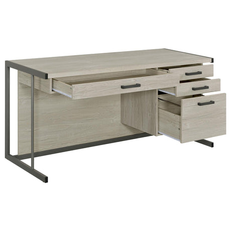 Loomis Whitewashed Gray/Gunmetal 4-Drawer Rectangular Office Desk by Coaster at Eve Furniture