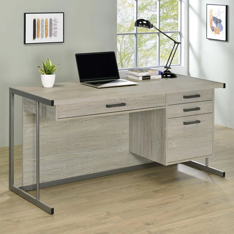 Loomis Whitewashed Gray/Gunmetal 4-Drawer Rectangular Office Desk by Coaster at Eve Furniture