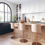 Loosha Cafe Au Lait Performance Vegan Leather and Rose Gold Adjustable Stool by TOV Furniture at Eve Furniture