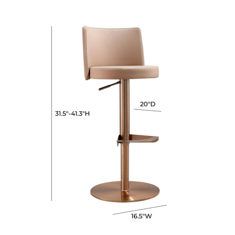 Loosha Cafe Au Lait Performance Vegan Leather and Rose Gold Adjustable Stool by TOV Furniture at Eve Furniture