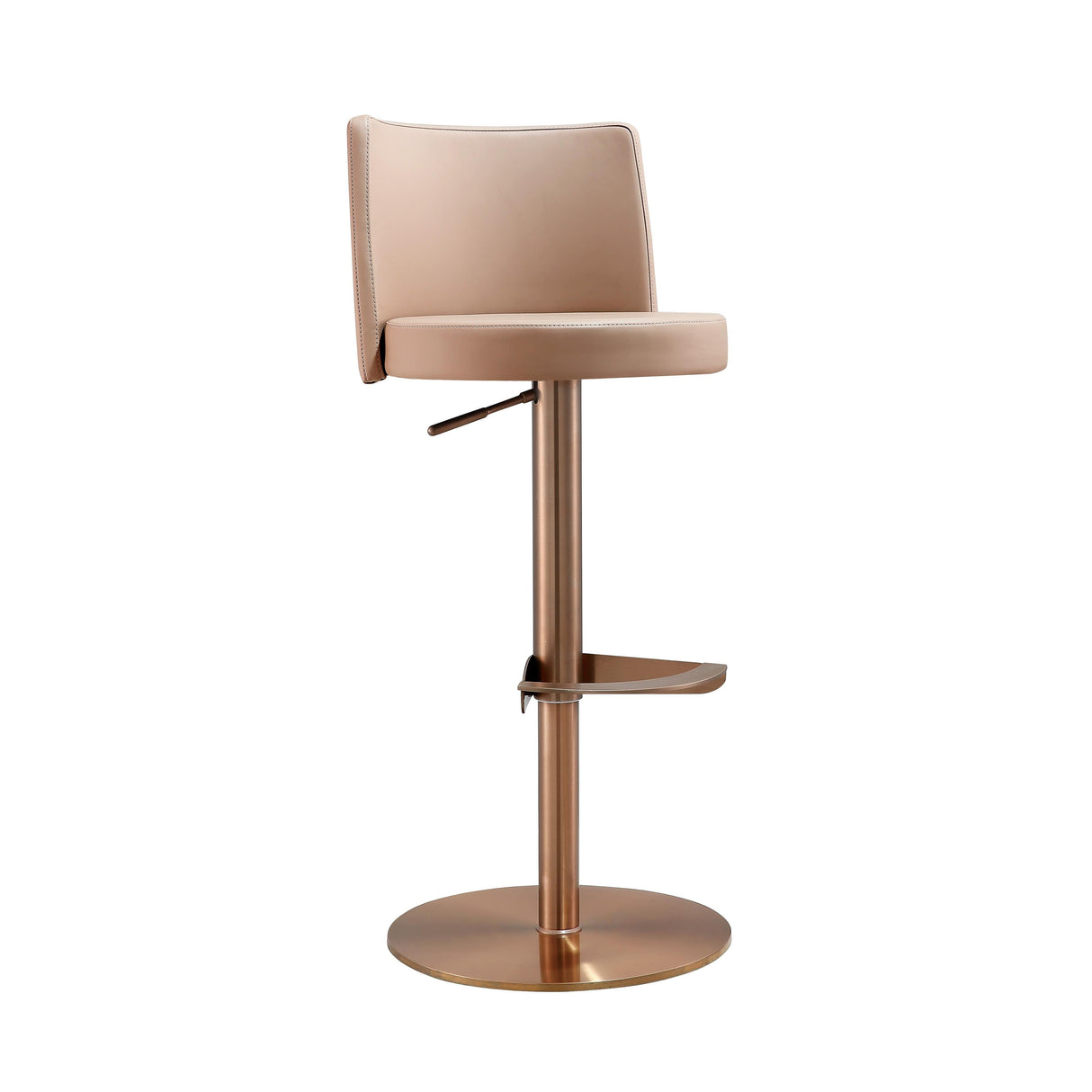 Loosha Cafe Au Lait Performance Vegan Leather and Rose Gold Adjustable Stool by TOV Furniture at Eve Furniture