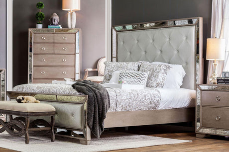Loraine Champagne Tufted Queen Panel Bed by Furniture of America at Eve Furniture