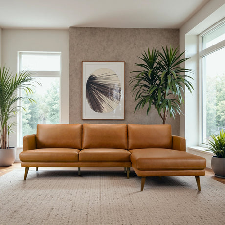 Lore L-Shaped Cognac Vegan Leather Right Sectional Sofa by Ashcroft Imports at Eve Furniture