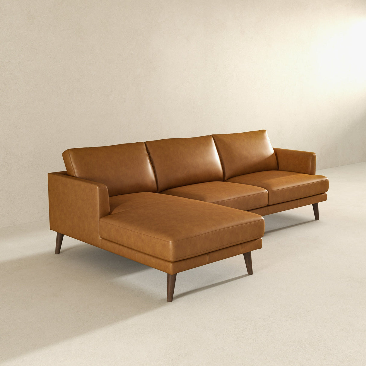 Lore L-Shaped Genuine Leather Sectional In Tan Left Facing by Ashcroft Furniture at Eve Furniture