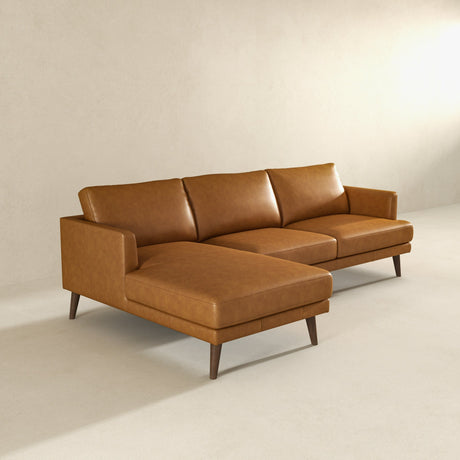 Lore L-Shaped Genuine Leather Sectional In Tan Left Facing by Ashcroft Furniture at Eve Furniture