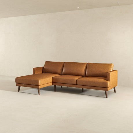 Lore L-Shaped Genuine Leather Sectional In Tan Left Facing by Ashcroft Furniture at Eve Furniture