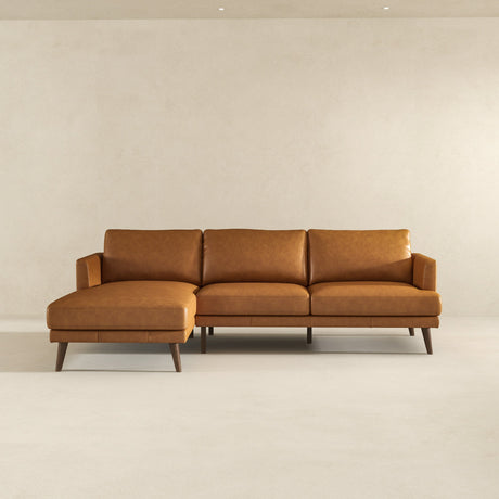 Lore L-Shaped Genuine Leather Sectional In Tan Left Facing by Ashcroft Furniture at Eve Furniture