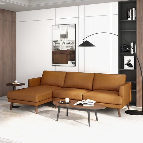 Lore L-Shaped Genuine Leather Sectional In Tan Left Facing by Ashcroft Furniture at Eve Furniture