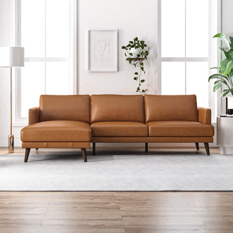 Lore L-Shaped Genuine Leather Sectional In Tan Left Facing by Ashcroft Furniture at Eve Furniture