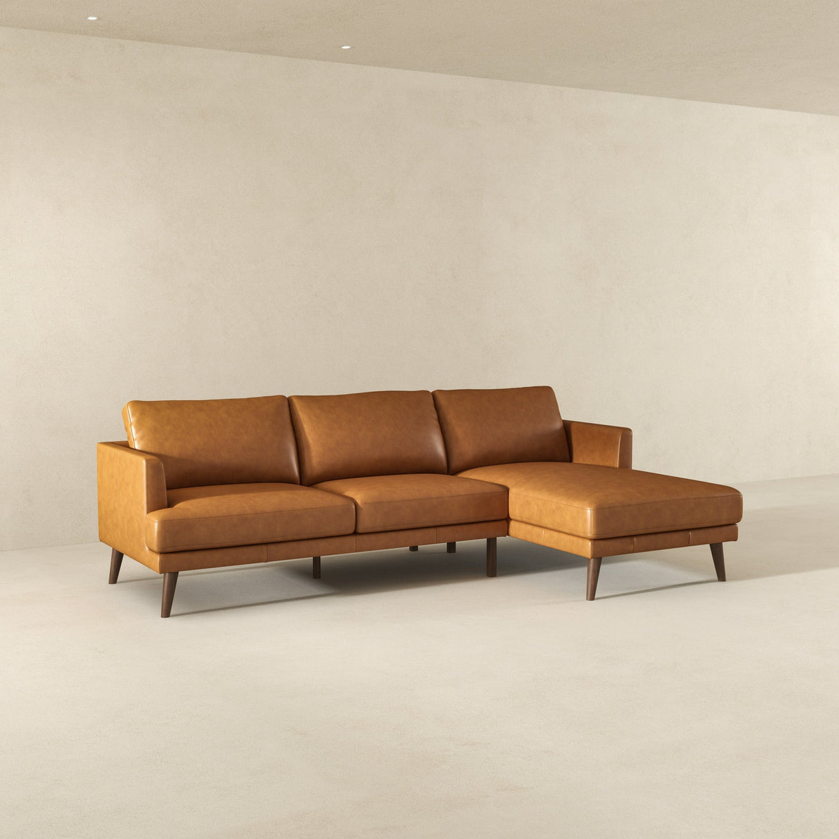 Lore L-Shaped Genuine Leather Sectional In Tan Right Facing by Ashcroft Furniture at Eve Furniture