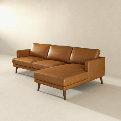Lore L-Shaped Genuine Leather Sectional In Tan Right Facing by Ashcroft Furniture at Eve Furniture