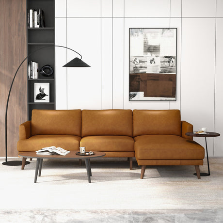 Lore L-Shaped Genuine Leather Sectional In Tan Right Facing by Ashcroft Furniture at Eve Furniture