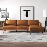 Lore Mid-Century Modern L-Shaped Genuine Leather Sectional in Tan Left Sectional