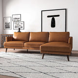 Lore Mid-Century Modern L-Shaped Genuine Leather Sectional in Tan Left Sectional