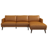 Lore Mid-Century Modern L-Shaped Genuine Leather Sectional in Tan Right sectional